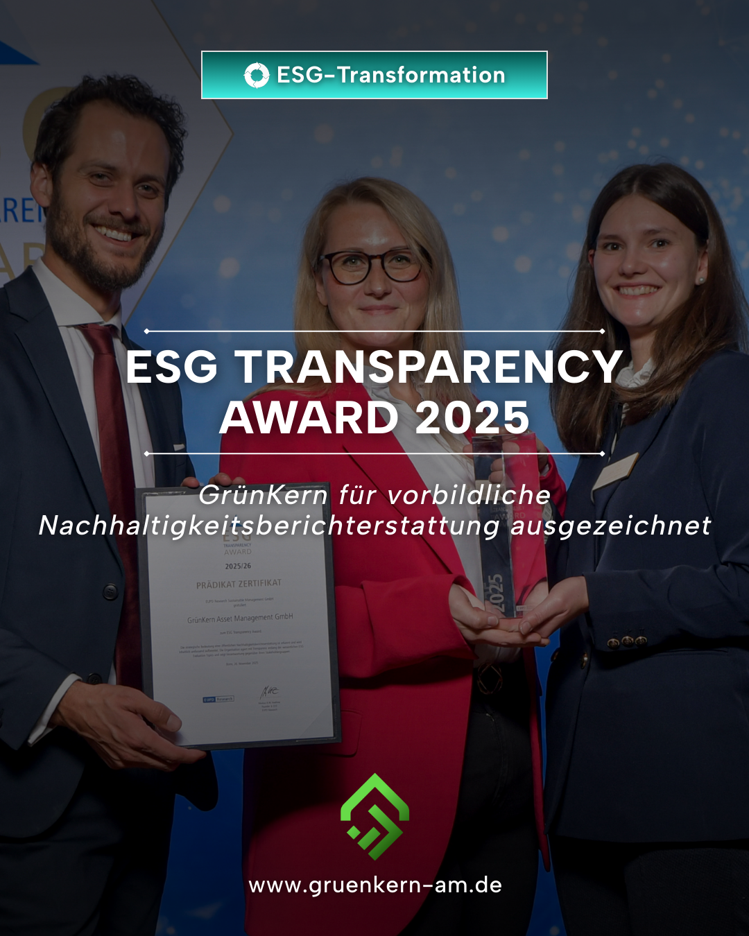 ESG Transparency Award 2025 – Urkunde (EUPD Group) – GrünKern Asset Management GmbH ESG Transparency Award 2025 Urkunde von EUPD Group für GrünKern Asset Management (Prädikat)
